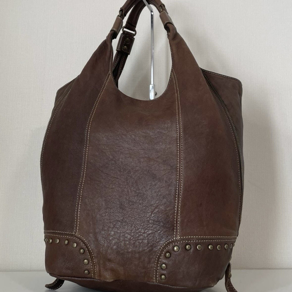 Ipa Nima Brown Leather Slouch Tote Bag Studded Hobo Shoulder Bag Large Boho